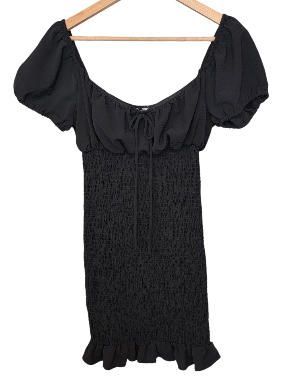 Love Tree Off The Shoulder Smocked Bodycon Whimsigoth Mini Dress Black Sz L